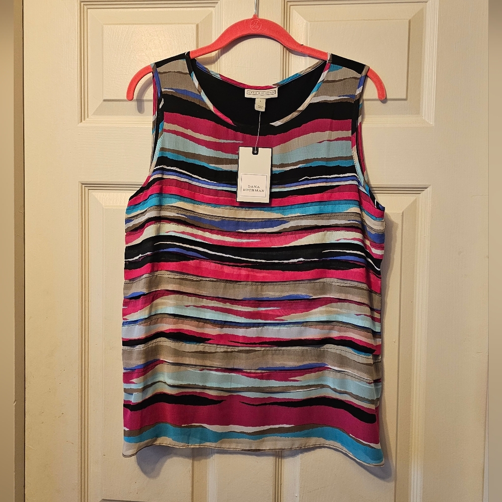 Colorful Striped Sleeveless Top. Dana Buchman L